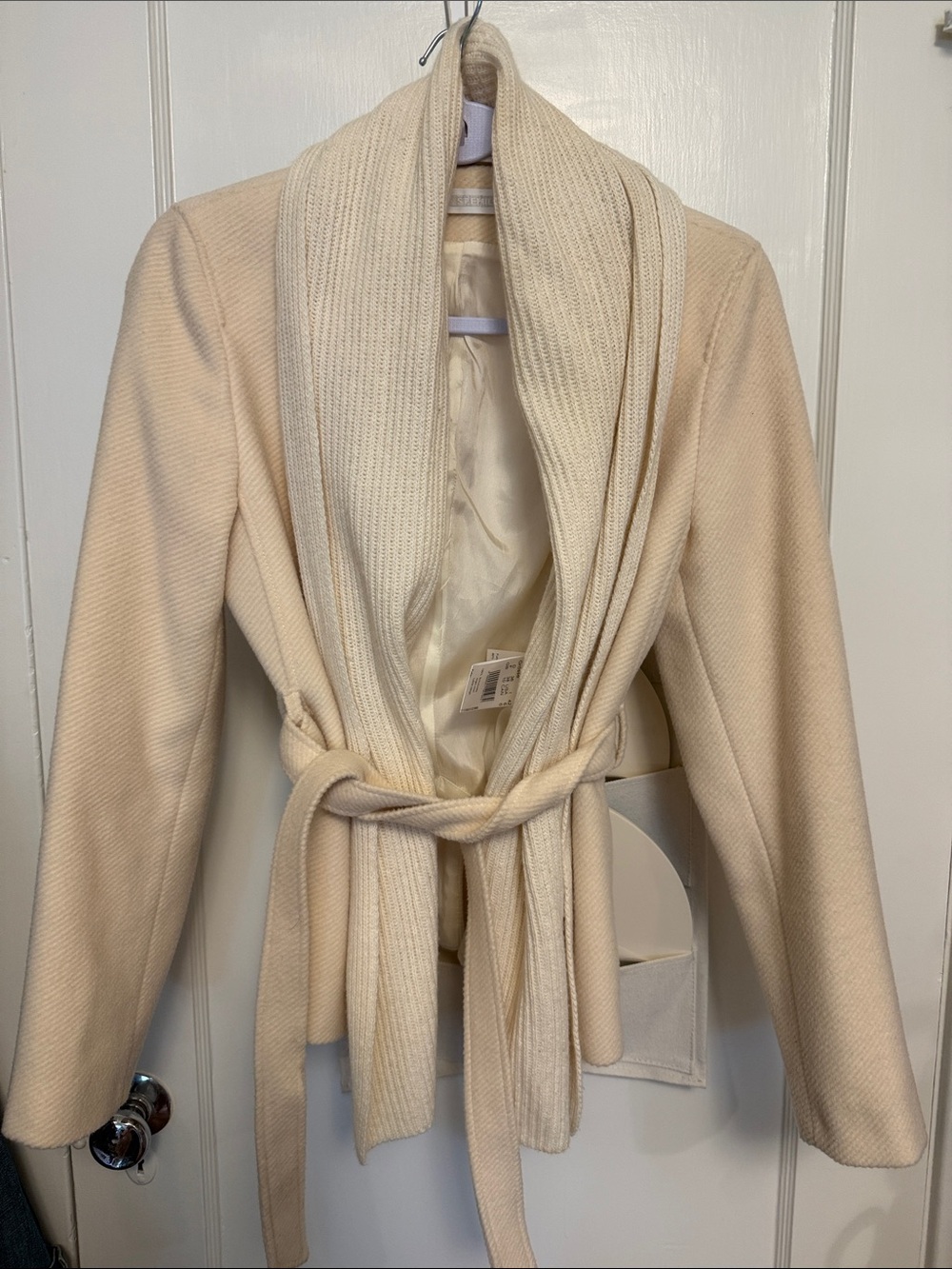 Women's Cream Shawl-Collar Belted Trench Coat